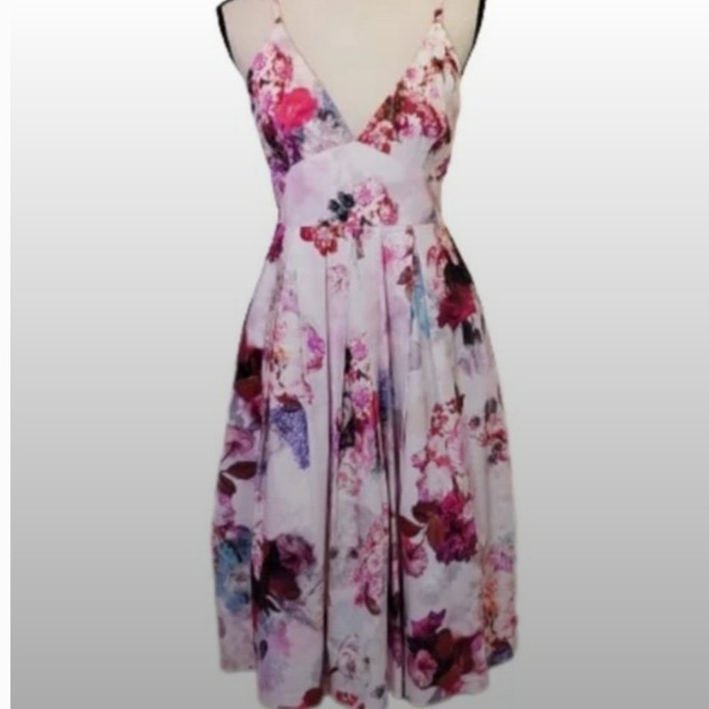 ASOS Pink & Purple Floral Sleeveless Fit and Flare Dress